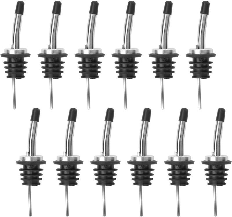 vigor path 12-Pack Premium Stainless Steel Classic Tapered Spout Bottle Pourers with Rubber Dust Caps - Ideal for Standard Sized Liquor, Wine, Coffee, Syrup, Vinegar, Snow Cone and Olive Oil Bottles - Image 1